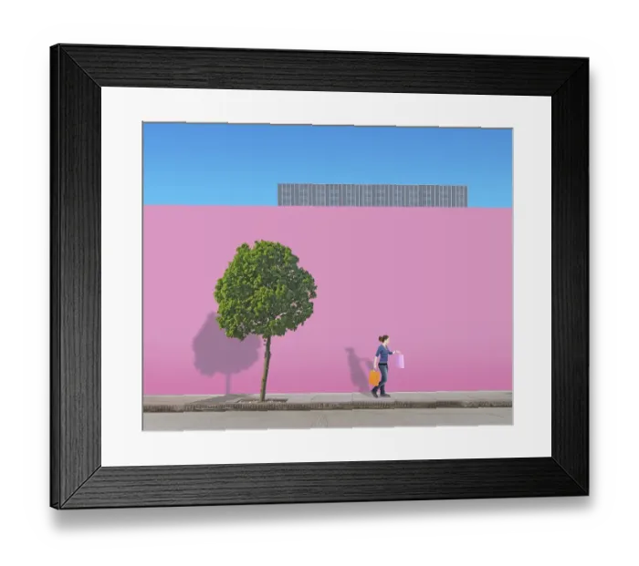 Framed Print : Woman with shopping bags on a pavement
