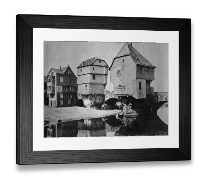 Framed Print : Early autotype of the houses on the old Nahe bridge in Bad Kreuznach