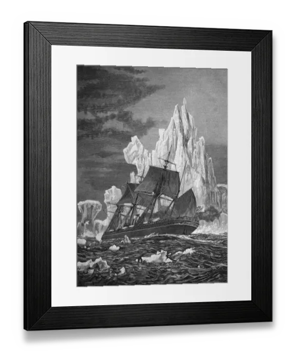 Framed Print : Sailing ship facing an iceberg