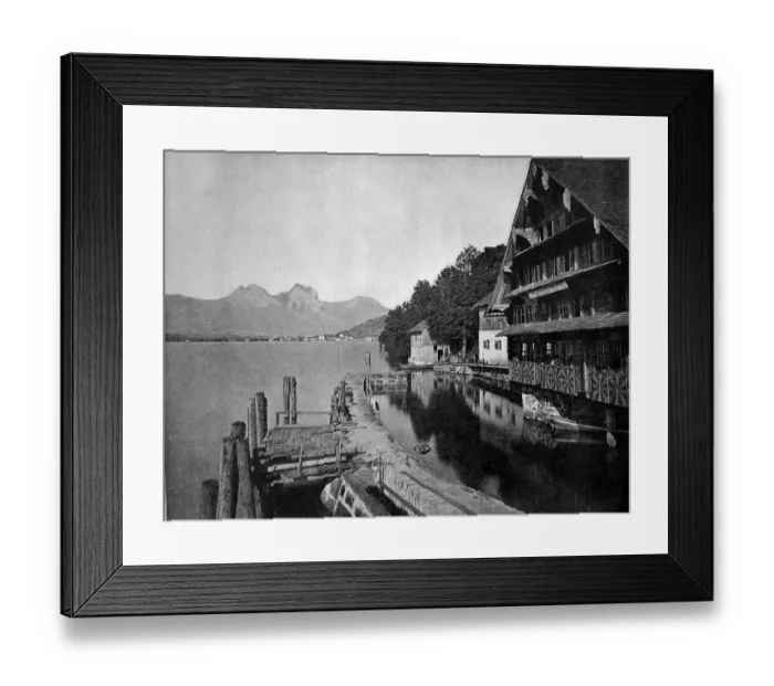 Framed Print : One of the first autotype photographs of a wharf for steamboats on Lake Lucerne Framed Print : One of the first autotype photographs of a wharf for steamboats on Lake Lucerne