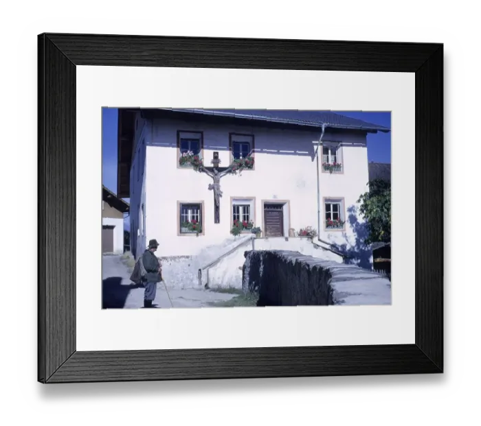 Framed Print : House with crucifix, in Layen, Dolomites