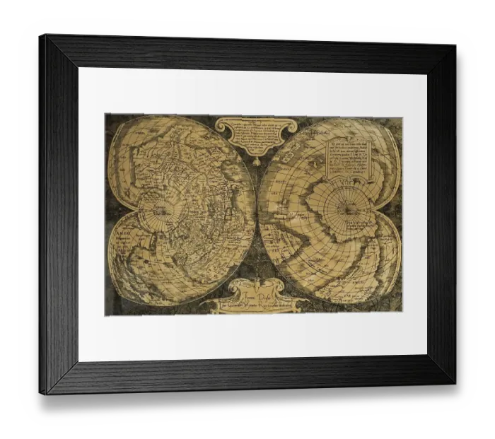 Framed Print : 1538 double-heart-shaped projection world map