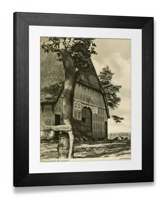 Framed Print : Old Lower Saxony farmhouse, reproduction of an old photograph