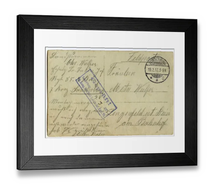 Framed Print : Back of a field postcard, dated 17.02.1917