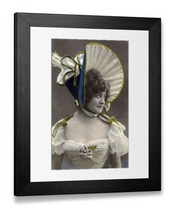 Framed Print : Woman wearing a funny dress with funny head-covering
