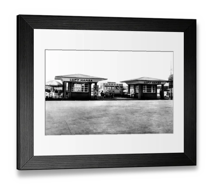 Framed Print : Historic photograph, airport with Lufthansa advertisment