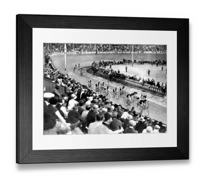 Framed Print : Historic photograph, indoor bicycle race