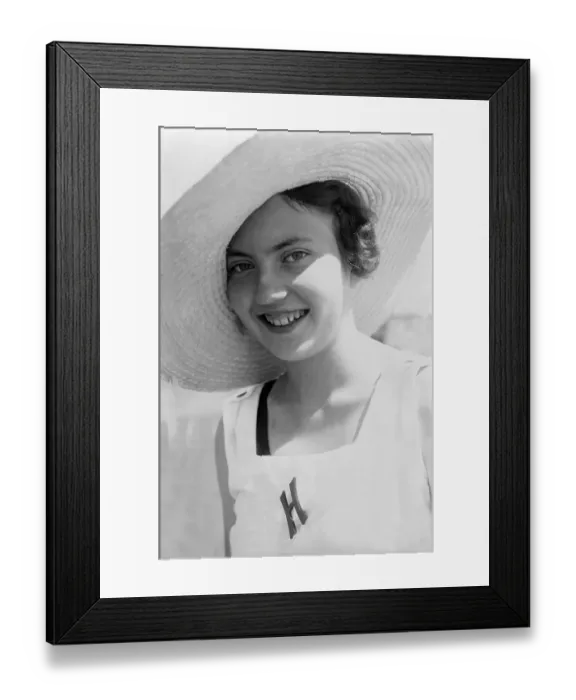 Framed Print : Historic photograph, woman wearing a large hat posing for the camera Framed Print : Historic photograph, woman wearing a large hat posing for the camera