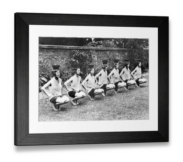 Framed Print : Historic photograph, young women balancing bowls on their heads