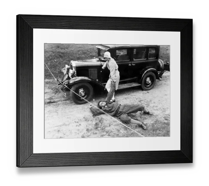 Framed Print : Historic photograph, woman defending herself against a man with a knife
