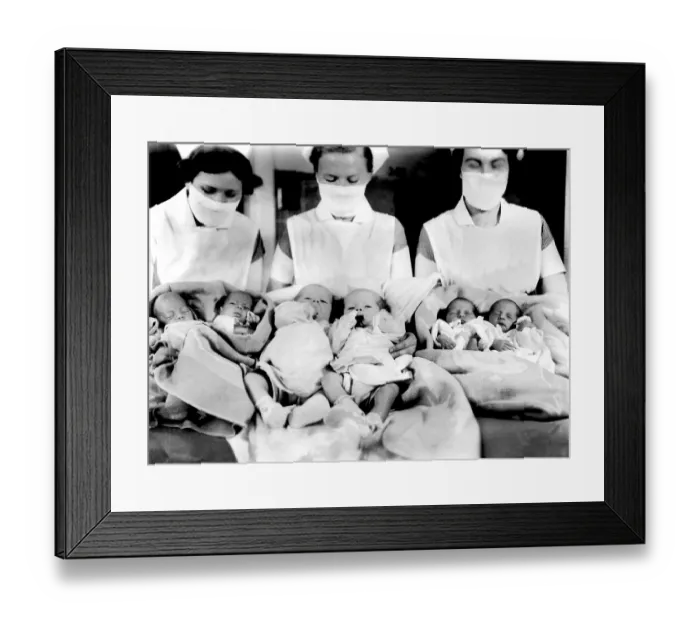 Framed Print : Historic photograph, nurses with newborn children