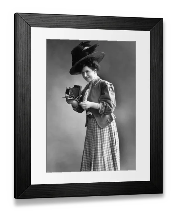 Framed Print : Historic photograph, woman with a camera