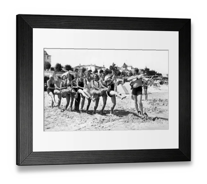 Framed Print : Historical photo, group of people at the beach