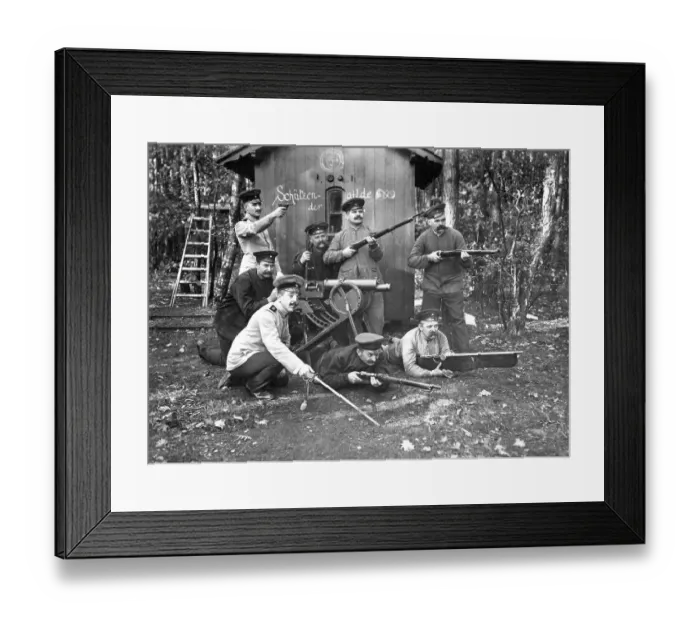 Framed Print : Historical photo, men testing rifles