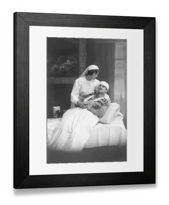 Framed Print : Historical photo, injured soldier and nurse Framed Print : Historical photo, injured soldier and nurse