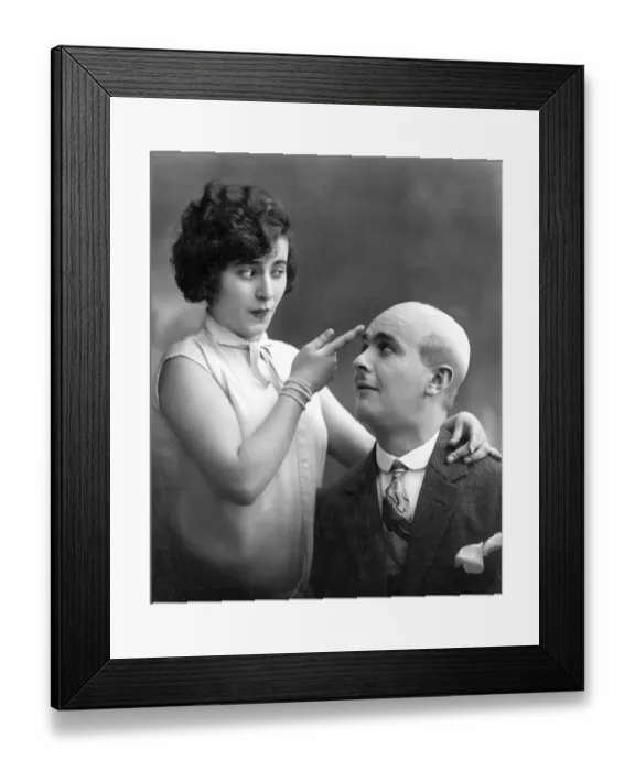 Framed Print : Historic photo, woman and bald man