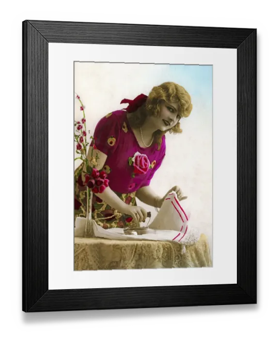 Framed Print : Historic photograph, woman ironing, ca. 1915