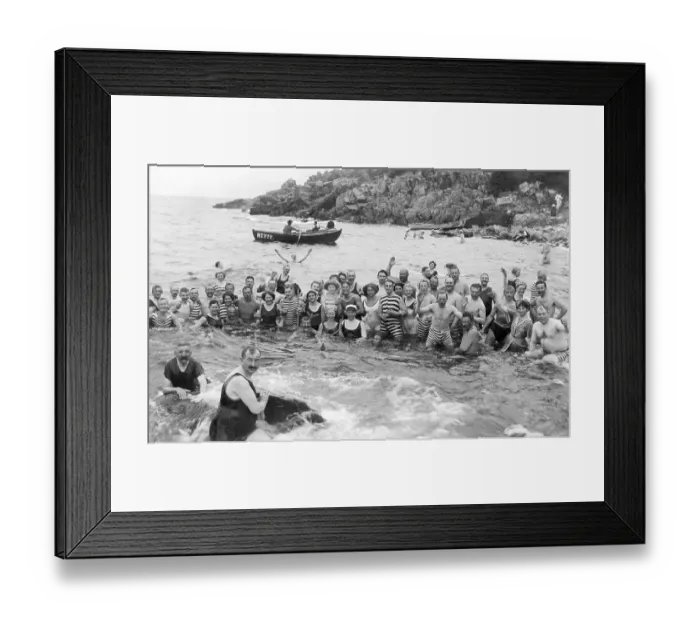 Framed Print : Historic photograph, happy group of swimmers Framed Print : Historic photograph, happy group of swimmers