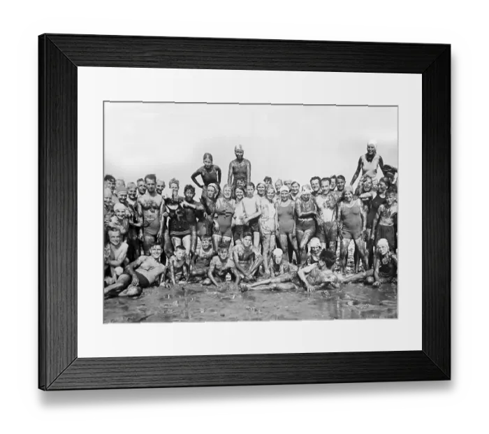 Framed Print : Historic photograph, happy group of swimmers