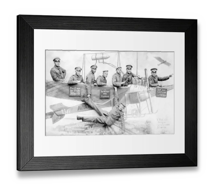 Framed Print : Historic photograph, soldiers in a cardboard aeroplane