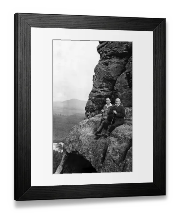 Framed Print : Historic photograph, two hikers in Saxon Switzerland
