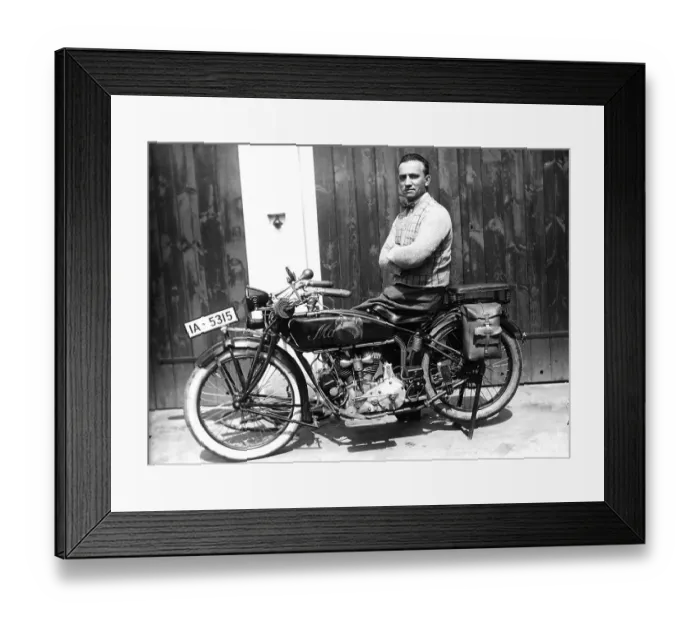 Framed Print : Historical image, man on a motorcycle, ca. 1922
