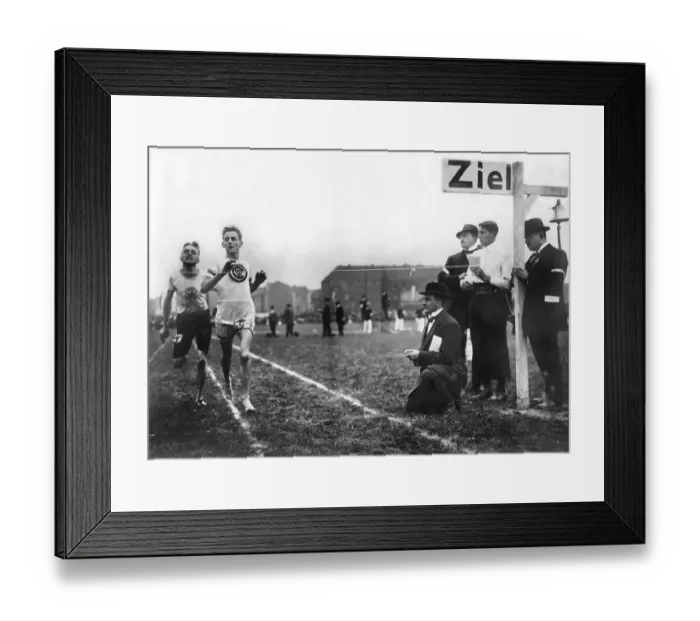 Framed Print : Historic photograph, athletes arriving at the finish line