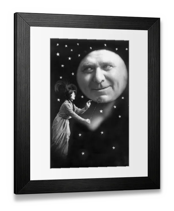 Framed Print : Historic photograph, woman and the moon