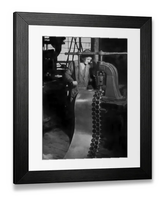 Framed Print : Woman at a workbench, historic photograph