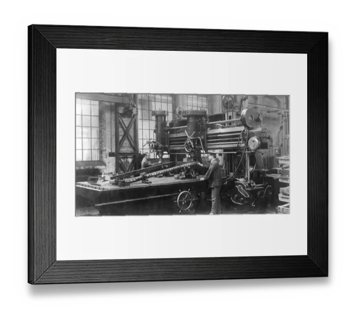 Framed Print : Construction of a locomotive, working on the frame Framed Print : Construction of a locomotive, working on the frame