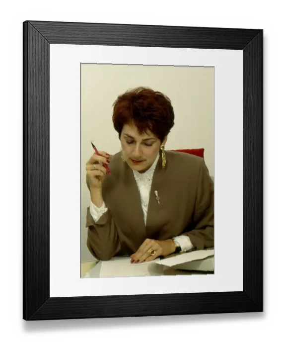 Framed Print : Secretary at her desk Office scene