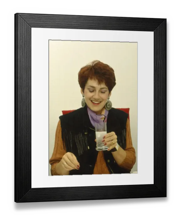 Framed Print : Secretary drinks glass of water with effervescent tablet Office scene Framed Print : Secretary drinks glass of water with effervescent tablet Office scene