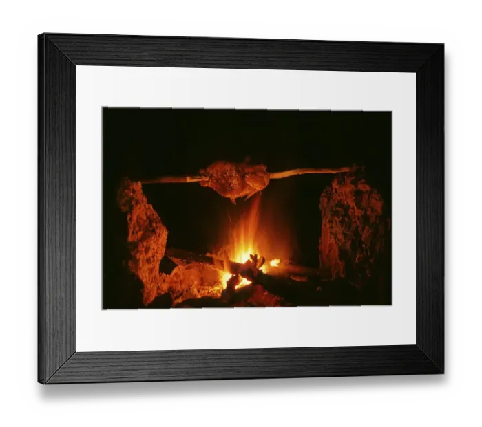 Framed Print : Grilled chicken on wooden skewer Fireplace