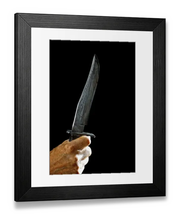 Framed Print : Hand with Damascus knife, Germany, Europe