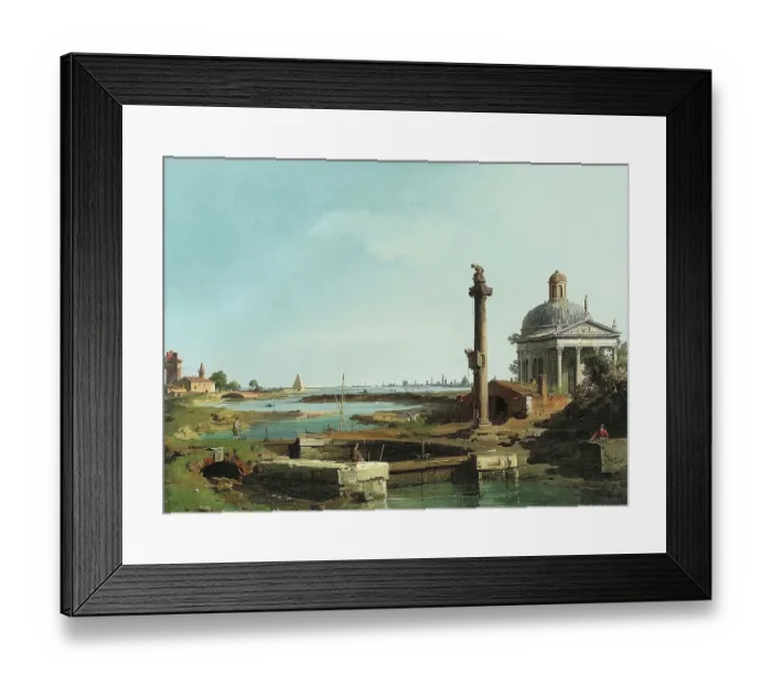 Framed Print : A lock, a column and a church on a lagoon