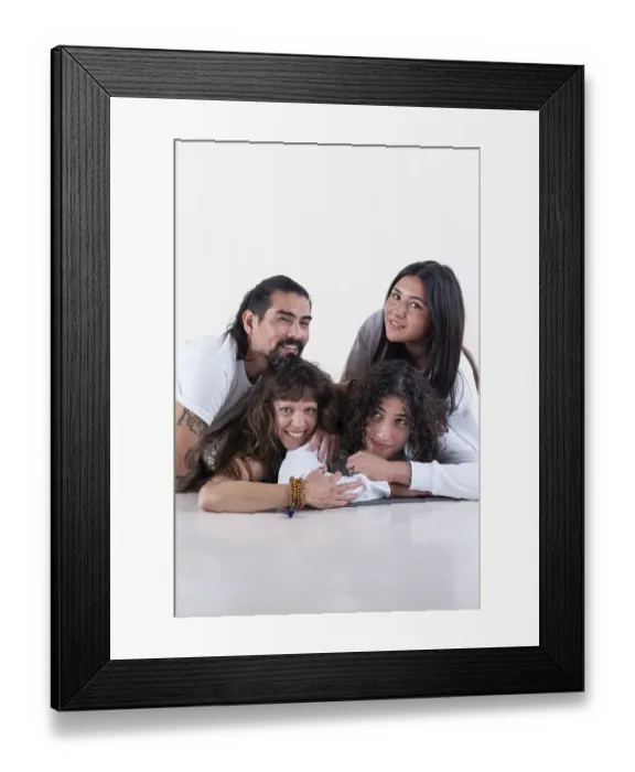 Framed Print : Portrait of a group of yoga friends all looking at camera over white background