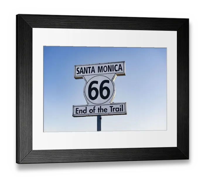 Framed Print : Route 66 end of the train. Santa Monica road sign