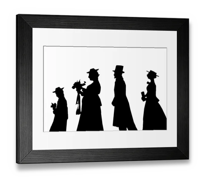 Framed Print : Silhouettes of rural figures around 1900