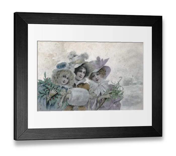 Framed Print : Historic postcard about 1900 Three Graces girls in cloth about 1900