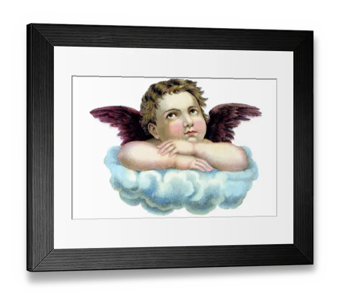Framed Print : Nostalgic illustration, child-angel on a cloud
