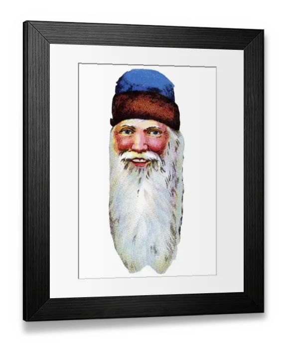 Framed Print : Nostalgic illustration, Father Christmas head with a long white beard