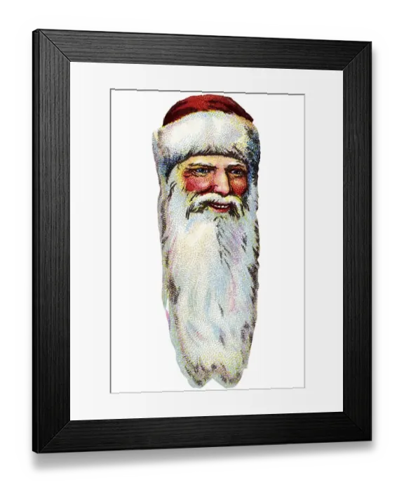 Framed Print : Nostalgic illustration, Father Christmas head with a long white beard