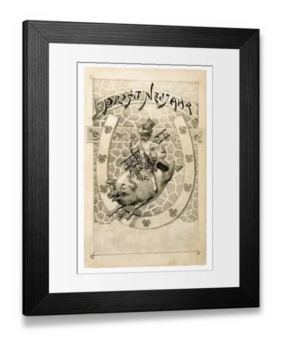 Framed Print : Historical New Year greetings card