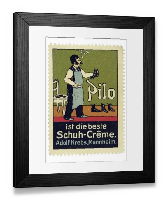 Framed Print : German trading stamp, Pilo ist die beste Schuh-Creme Framed Print : German trading stamp, Pilo ist die beste Schuh-Creme