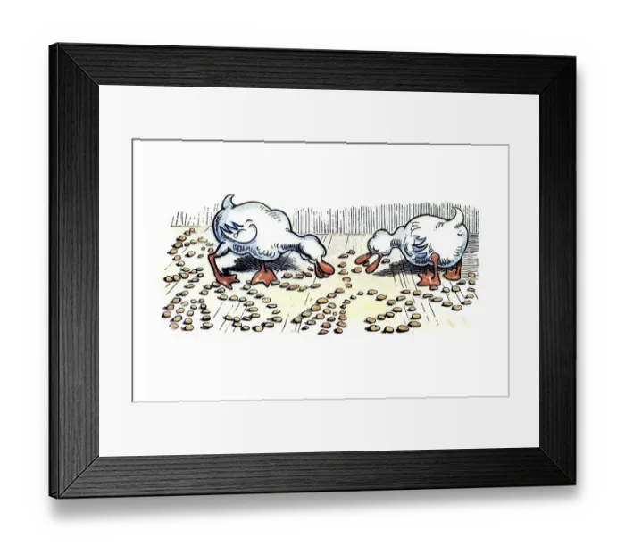 Framed Print : Book illustration, ducks eating Max and Moritz whole grain Framed Print : Book illustration, ducks eating Max and Moritz whole grain