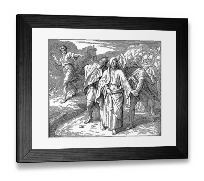 Framed Print : Woodcut, David is cursed by Semei