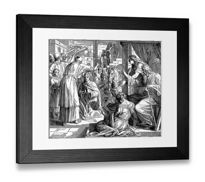 Framed Print : Woodcut, Solomon is anointed king