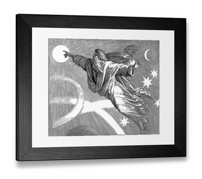 Framed Print : Woodcut, God, Sun, Moon, The Fourth Day of Creation