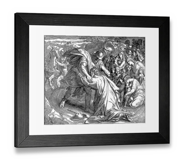 Framed Print : Woodcut, the reconciliation with Esau