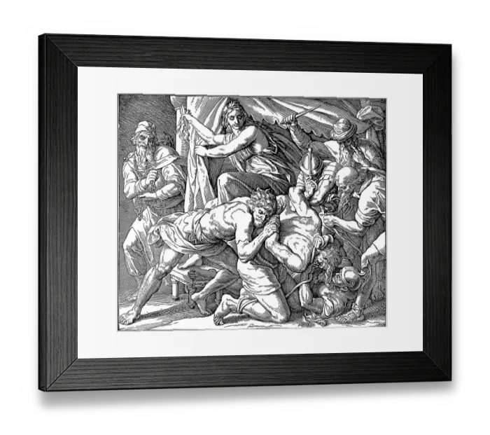 Framed Print : Woodcut, The Fall of Samson, Book of Judges Framed Print : Woodcut, The Fall of Samson, Book of Judges